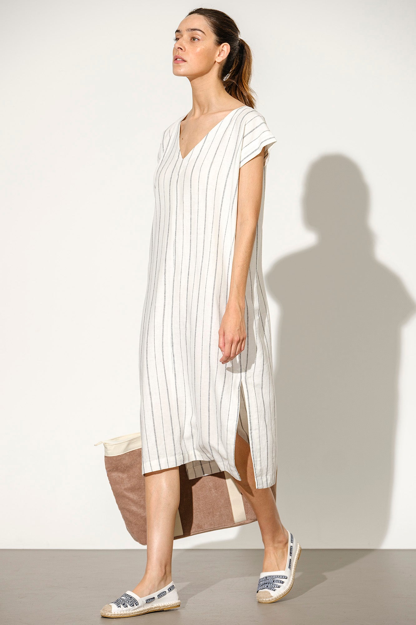 TÚNICA LOOSE FIT DE LINHO ÀS RISCAS
