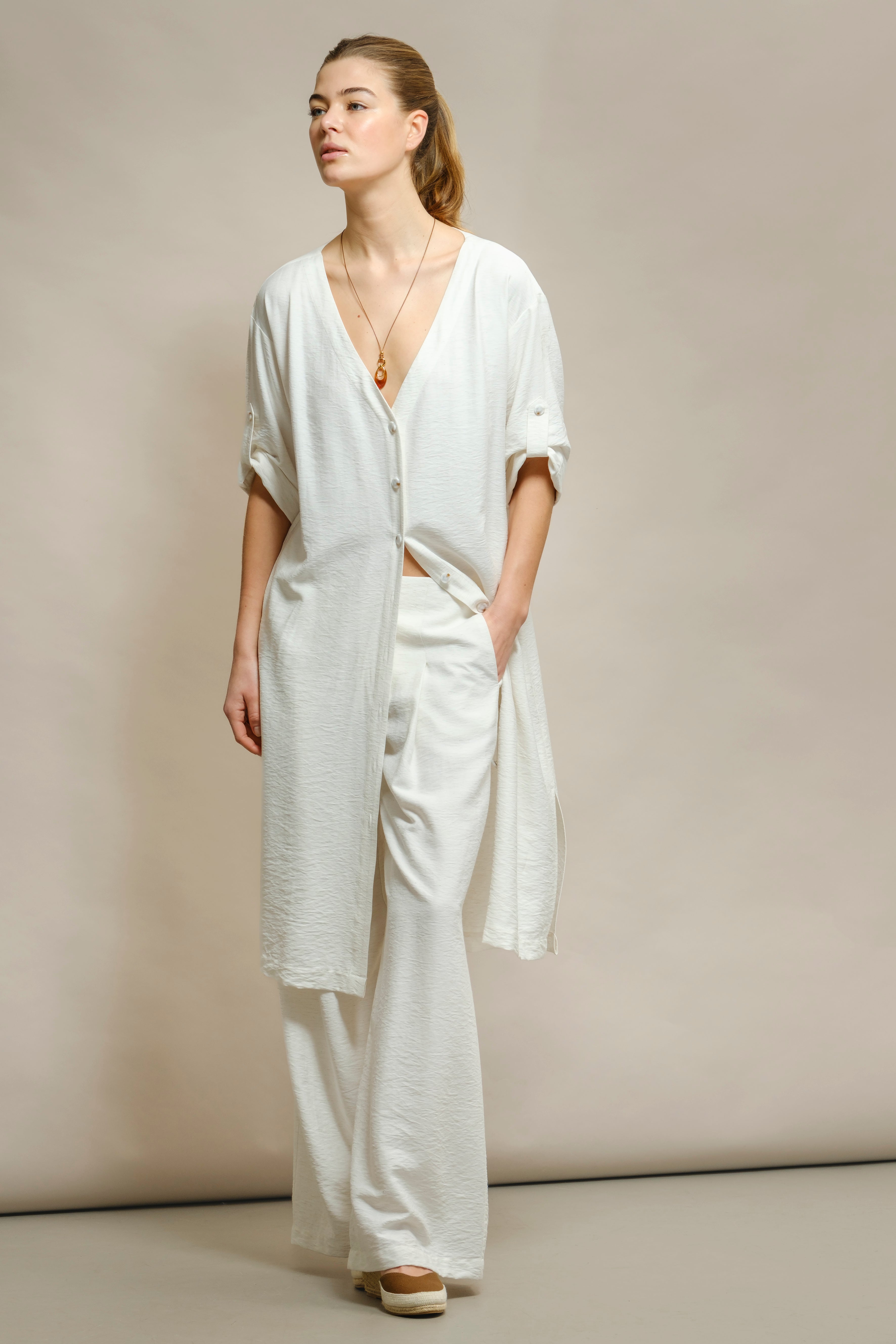 VESTIDO CAMISEIRO COM MISTURA LINHO