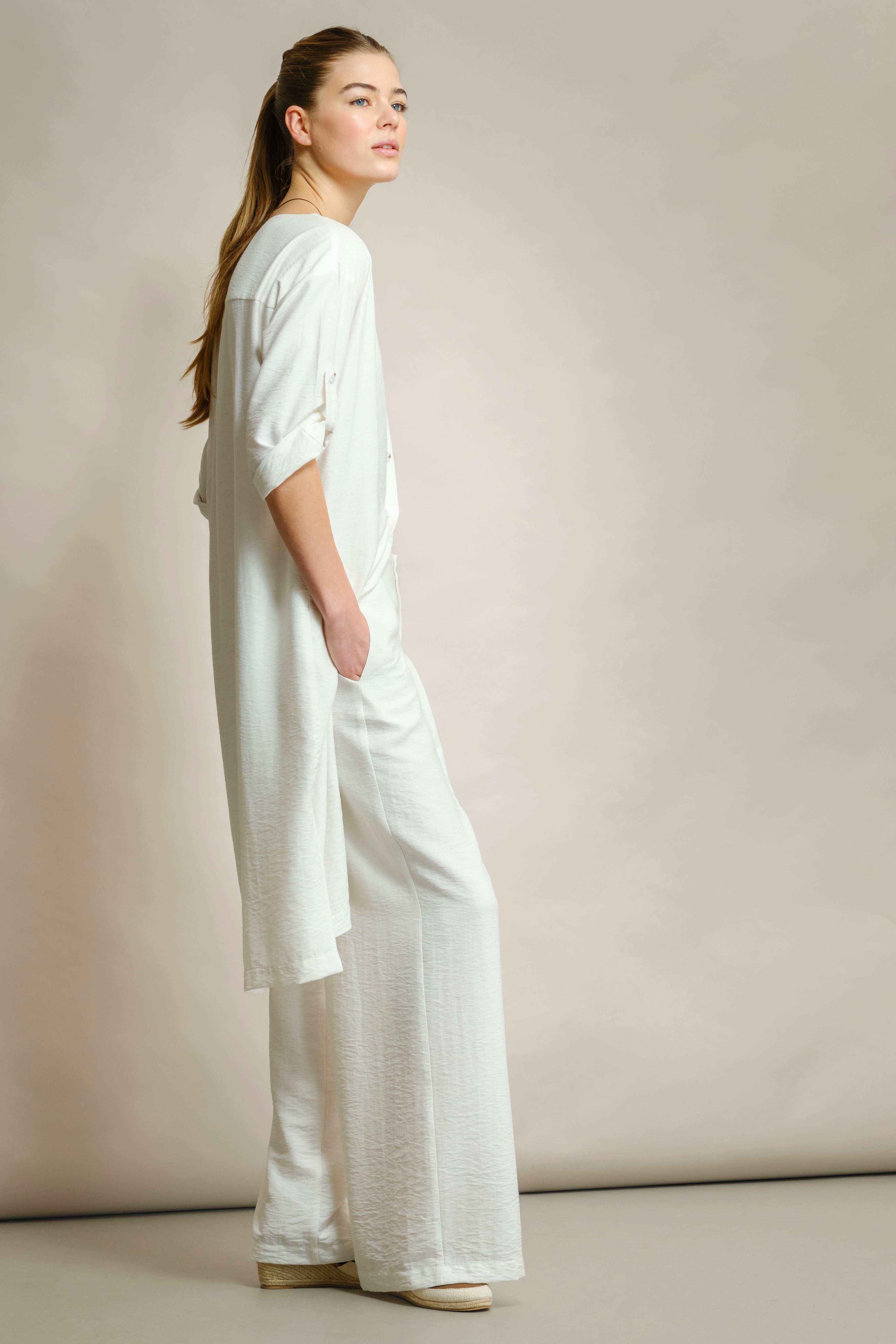VESTIDO CAMISEIRO COM MISTURA LINHO