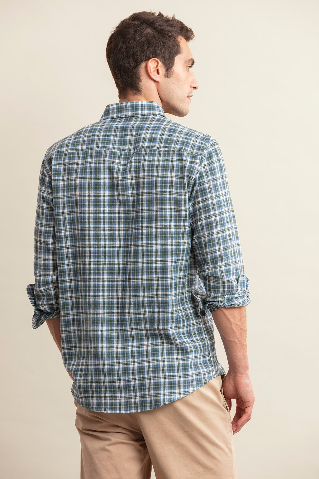 CAMISA DE ALGODÓN Y LINO A CUADROS