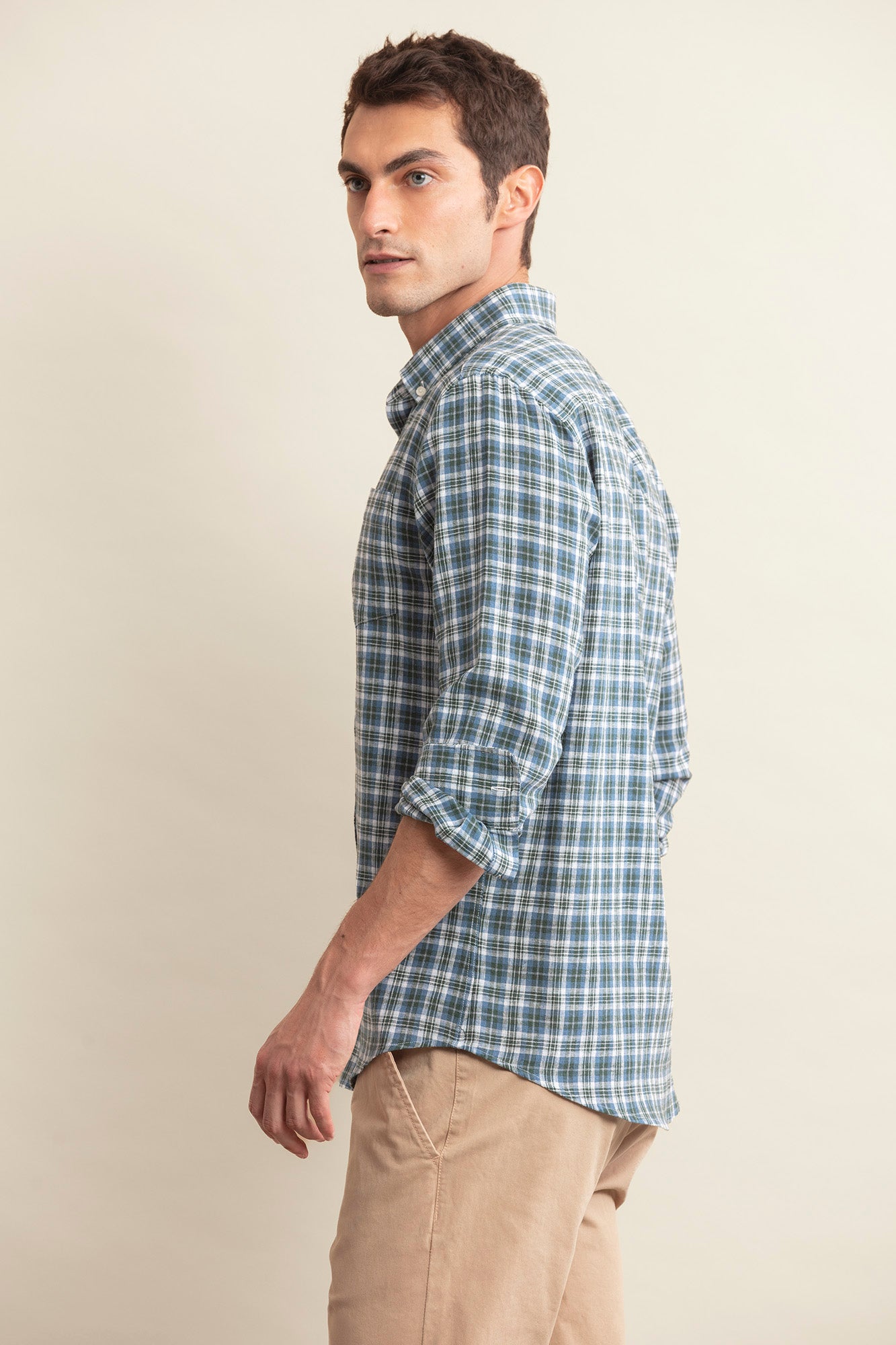 CAMISA DE ALGODÓN Y LINO A CUADROS