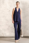 TOP EM MALHA COM CORTE HALTER