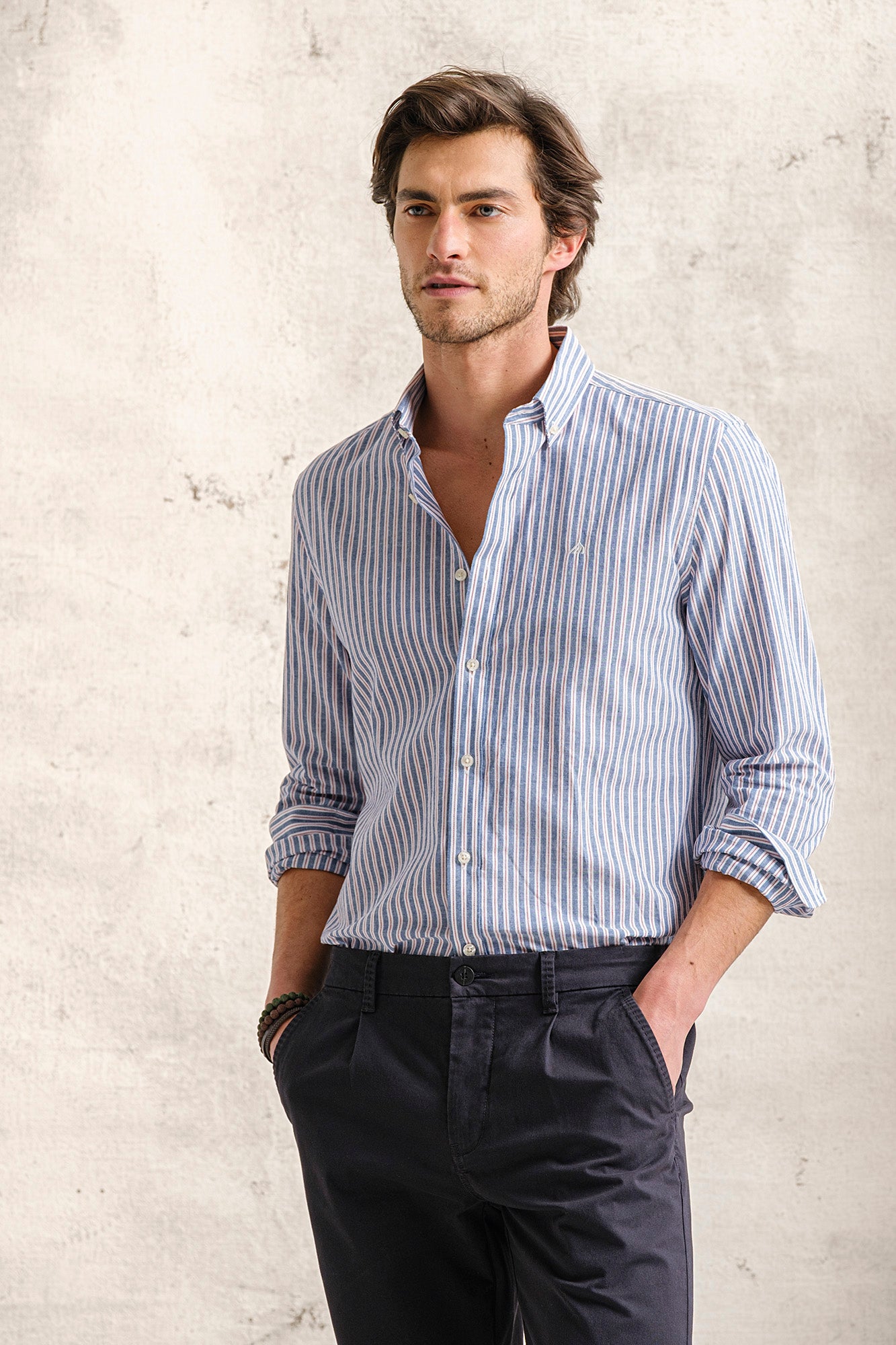 CAMISA ÀS RISCAS ALGODÃO E LINHO