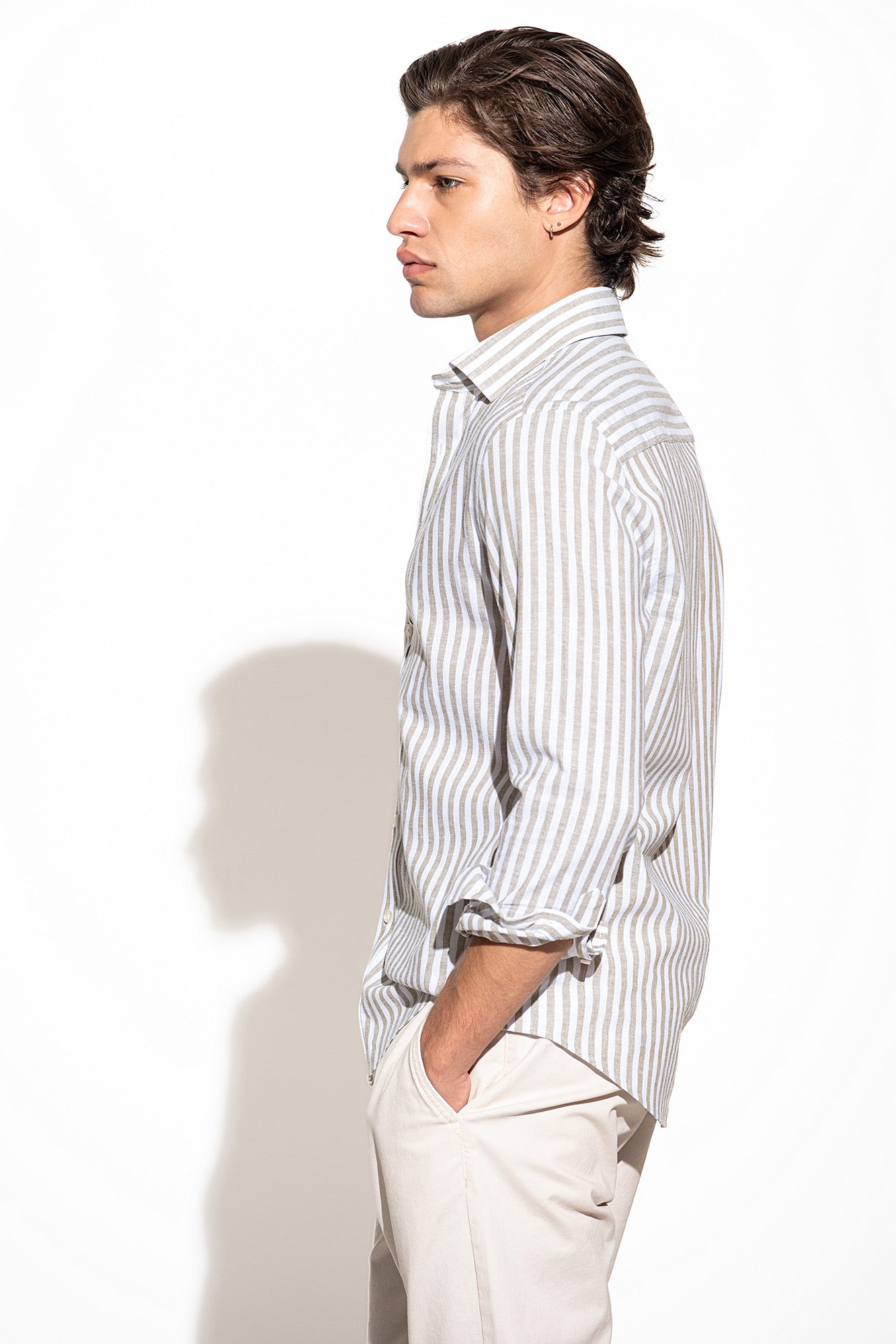 CAMISA ÀS RISCAS ALGODÃO E LINHO