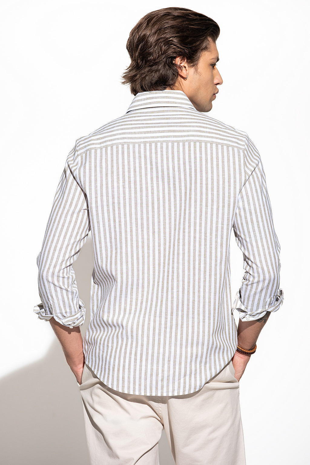 CAMISA ÀS RISCAS ALGODÃO E LINHO