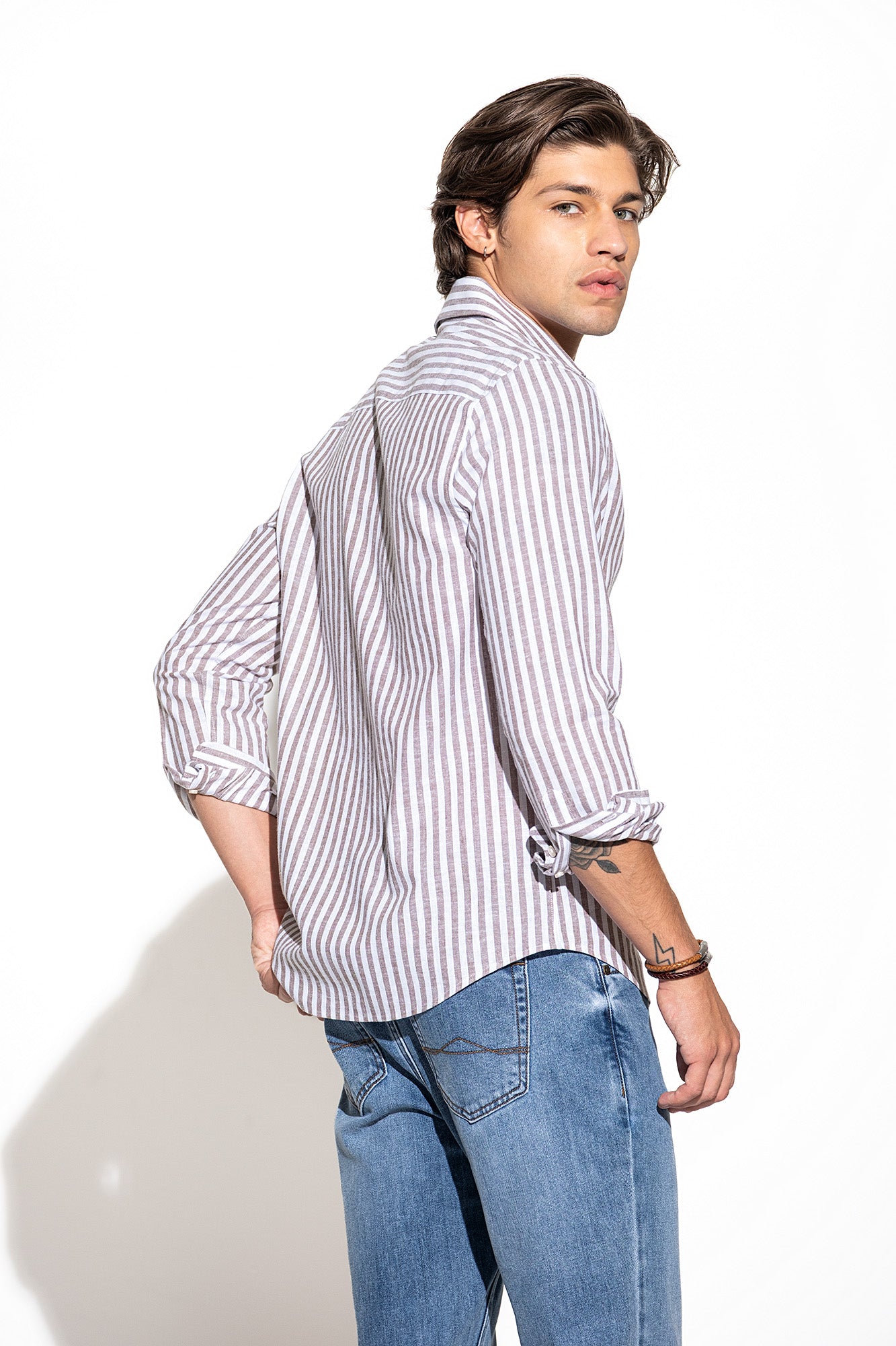 CAMISA ÀS RISCAS ALGODÃO E LINHO