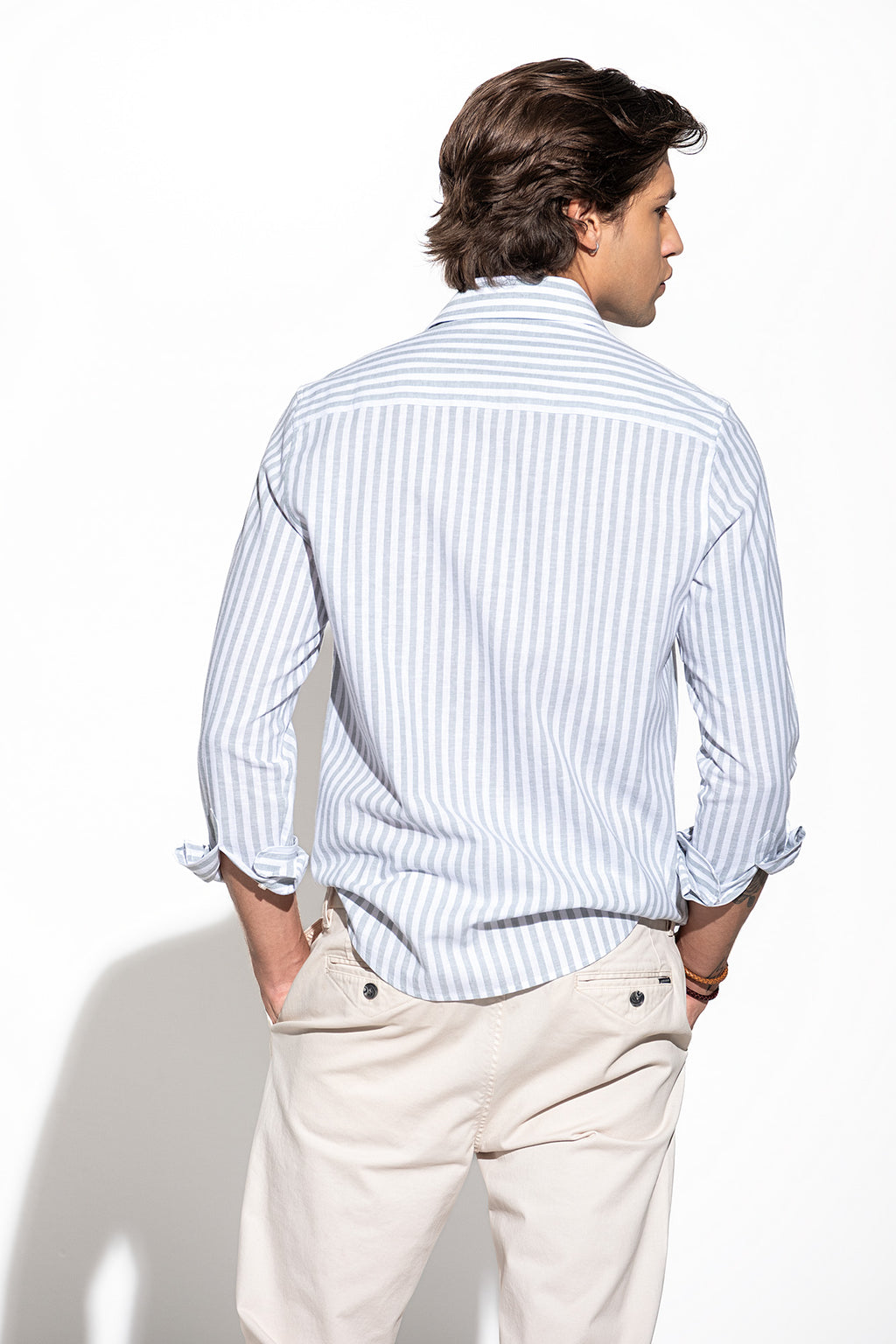 CAMISA ÀS RISCAS ALGODÃO E LINHO