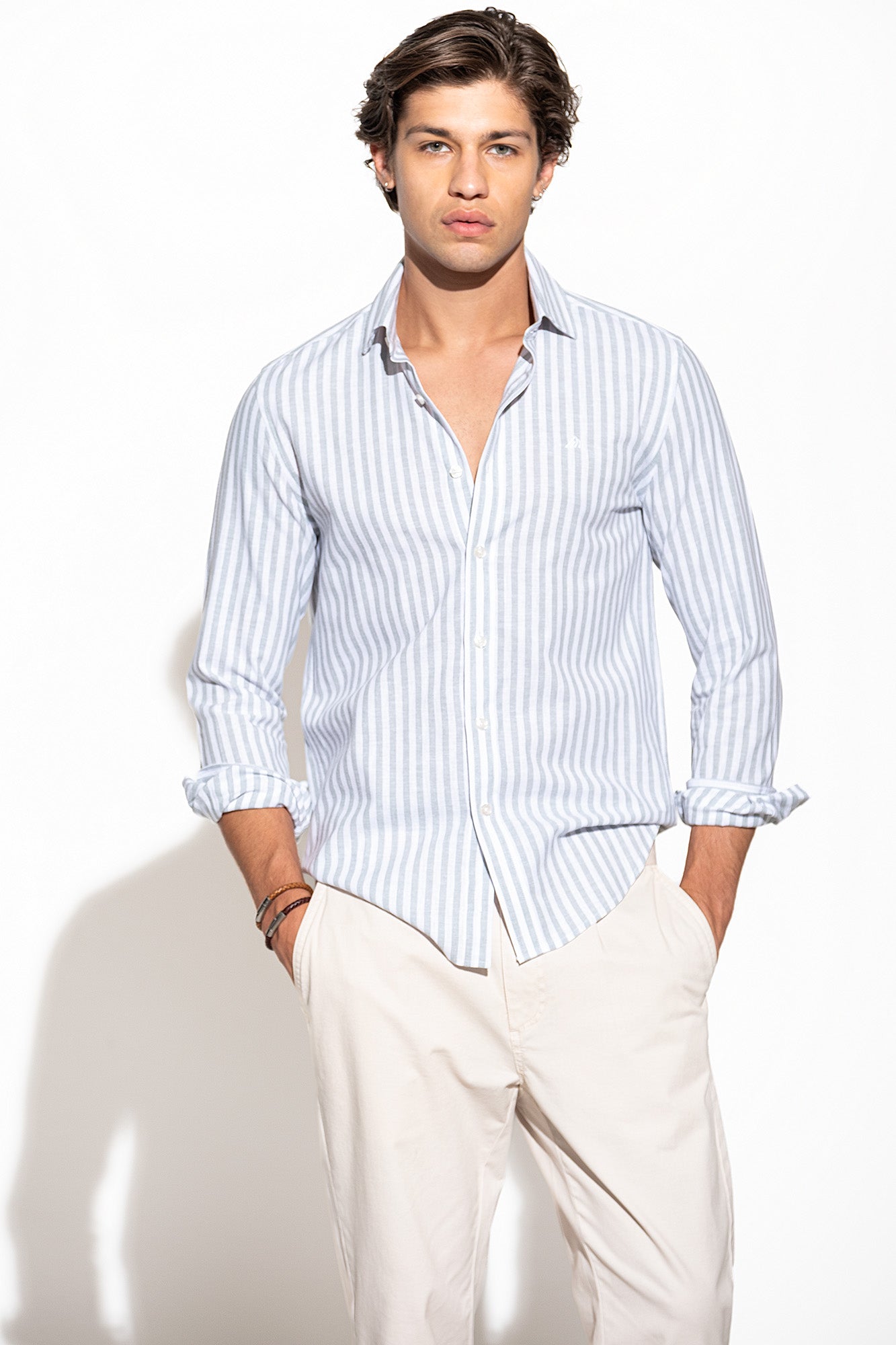 CAMISA ÀS RISCAS ALGODÃO E LINHO