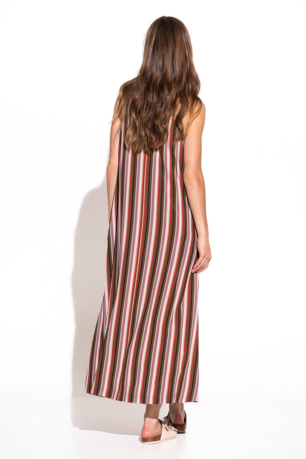 VESTIDO DE ALÇAS COMPRIDO ÀS RISCAS