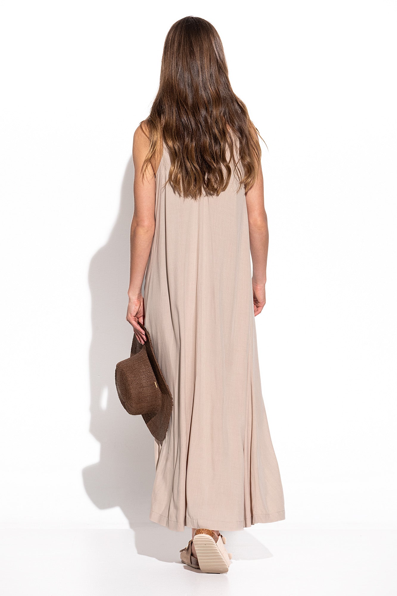 VESTIDO LISO COMPRIDO COM CONTRASTES