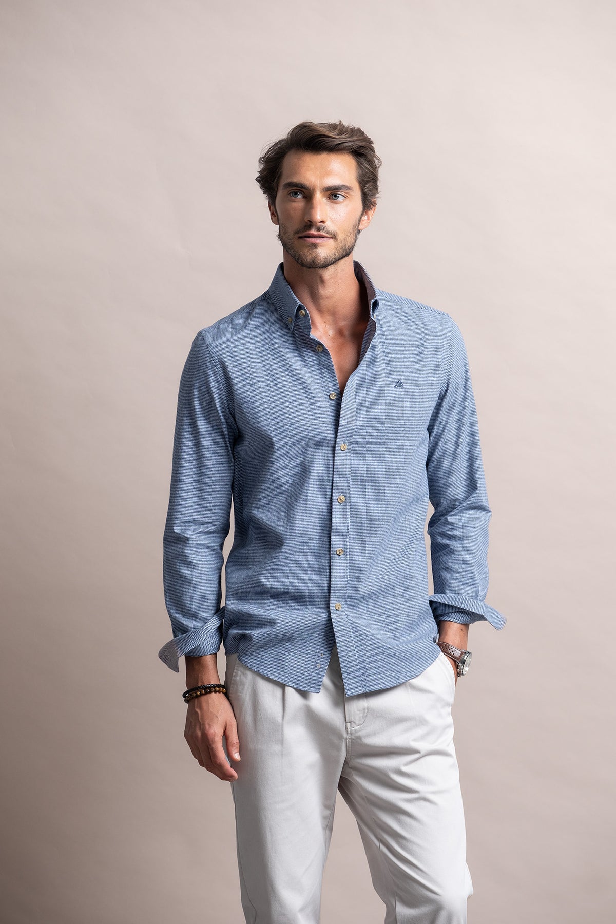 CAMISA SLIM FIT PIED-DE-POULE