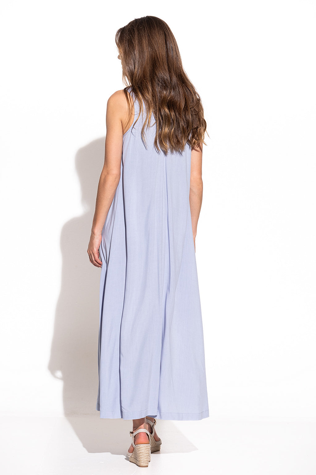 VESTIDO LISO COMPRIDO COM CONTRASTES