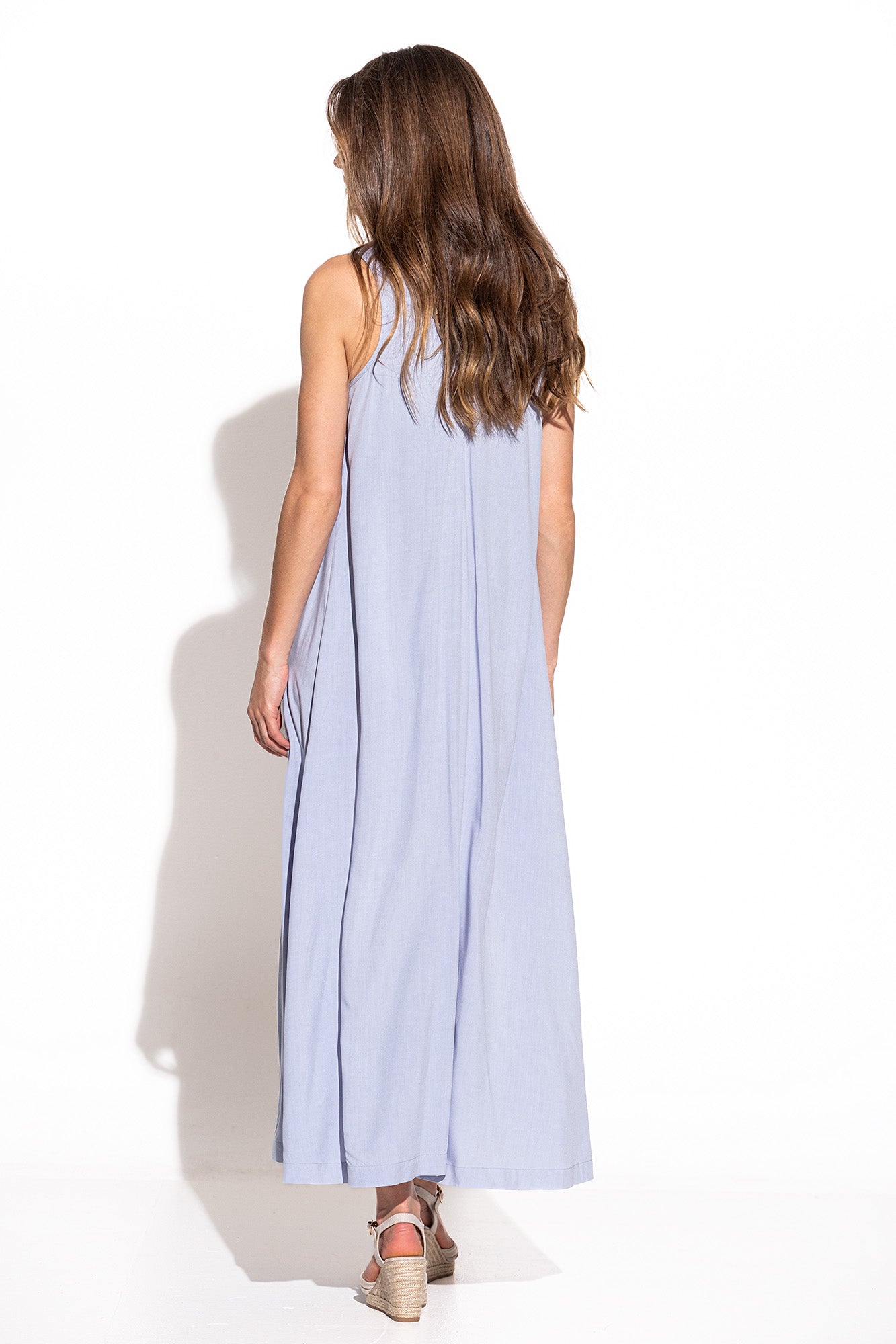VESTIDO LISO COMPRIDO COM CONTRASTES