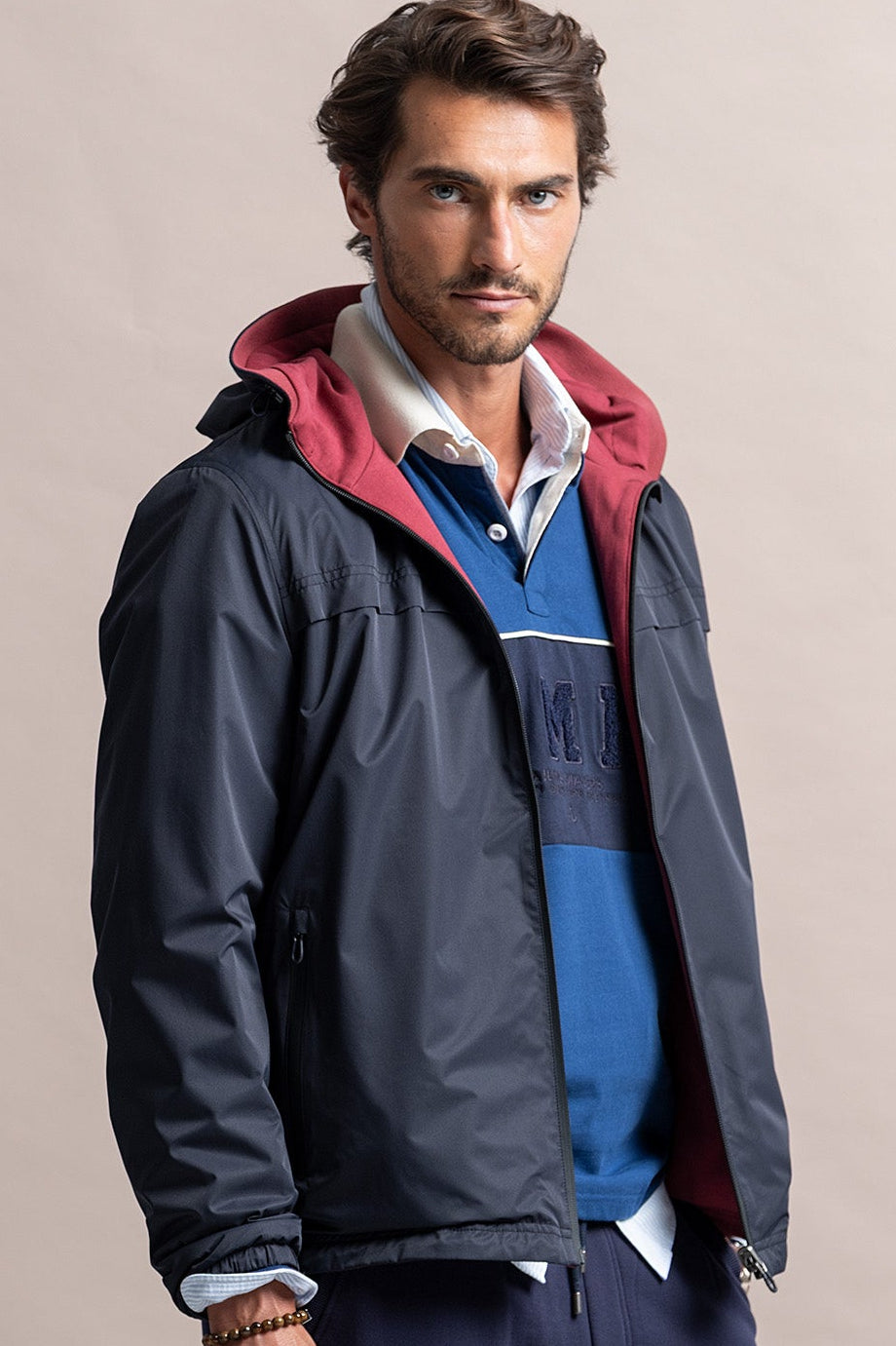 MEN'S WINDCHEATER JACKET WITH HOOD - DARK NAVY