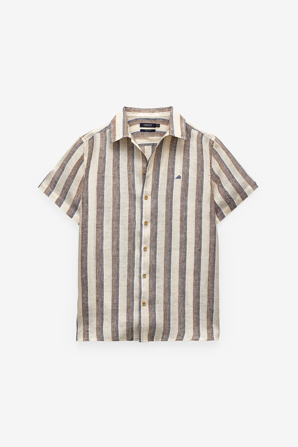 CAMISA MANGA CURTA ÀS RISCAS 100% LINHO