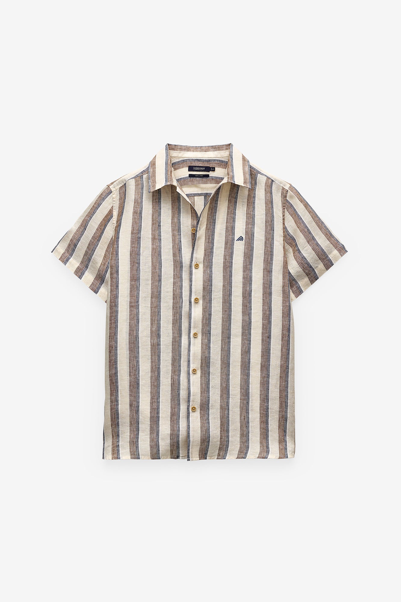 CAMISA MANGA CURTA ÀS RISCAS 100% LINHO