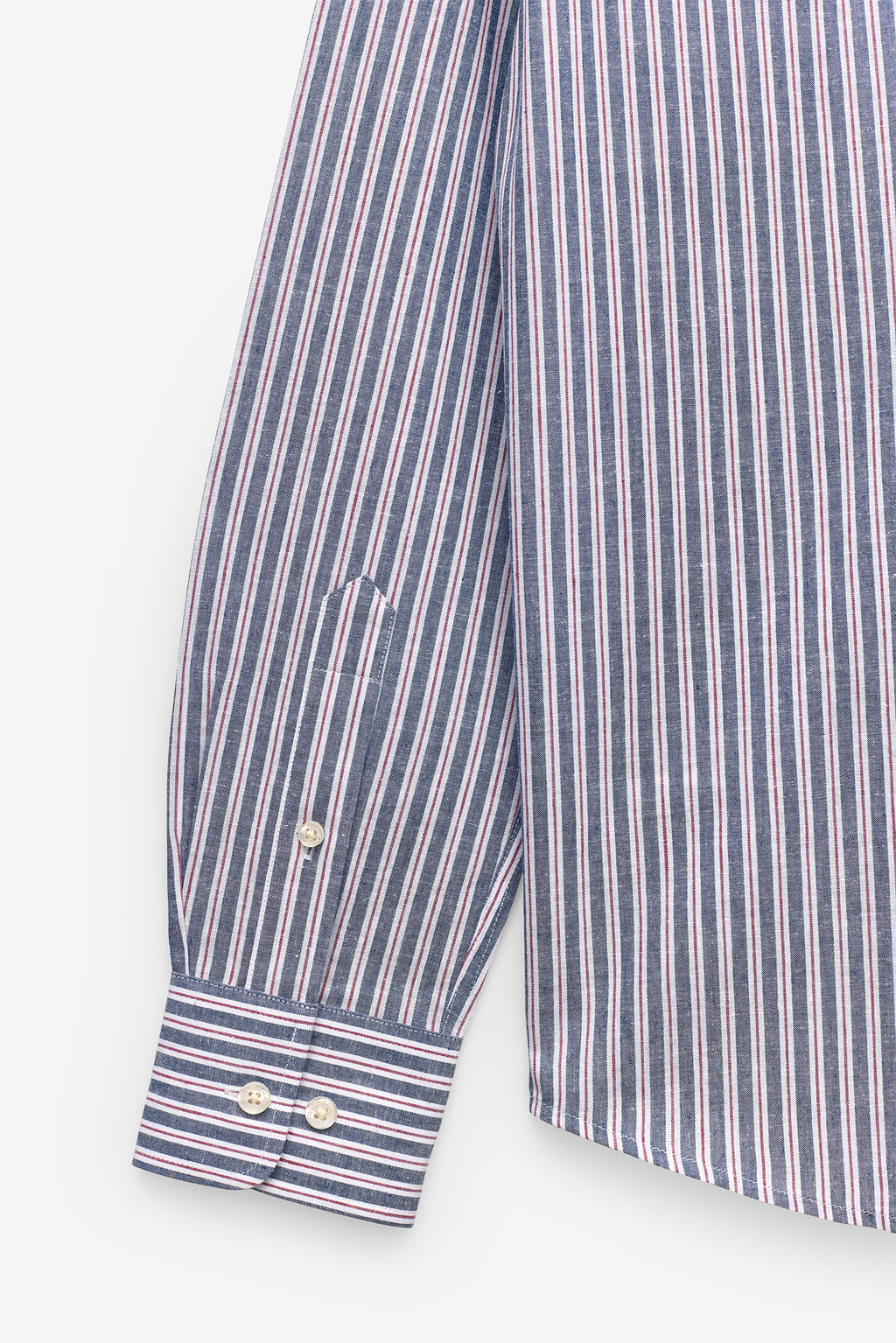 CAMISA ÀS RISCAS ALGODÃO E LINHO