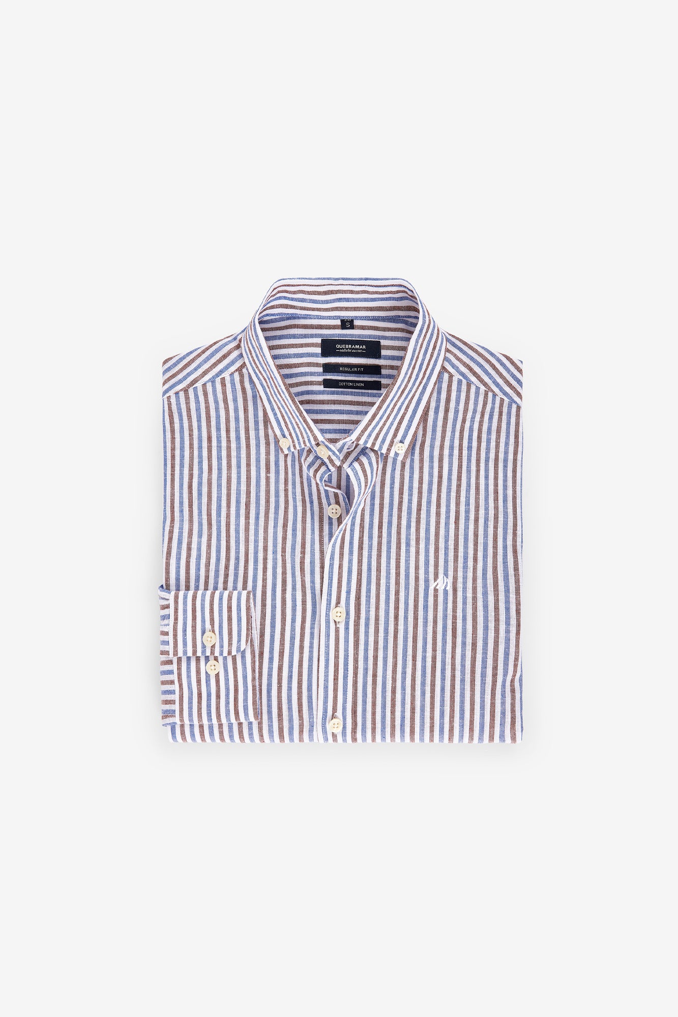 CAMISA ÀS RISCAS EM ALGODÃO E LINHO