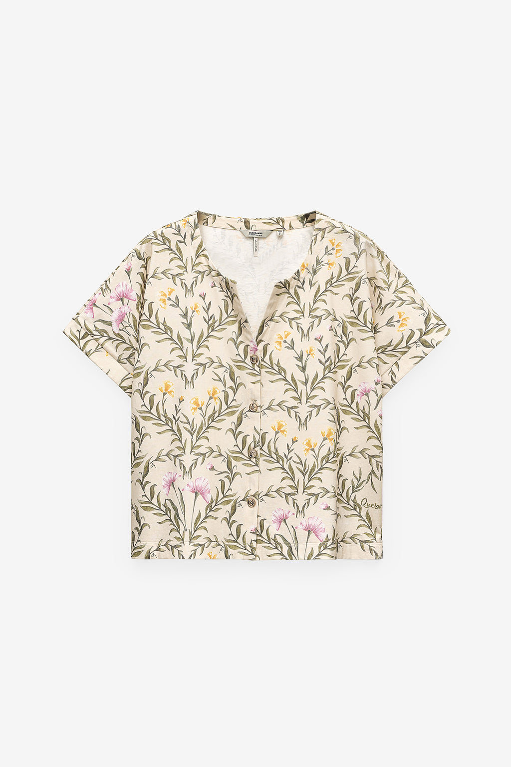 T-SHIRT ESTAMPADA COM BOTÕES