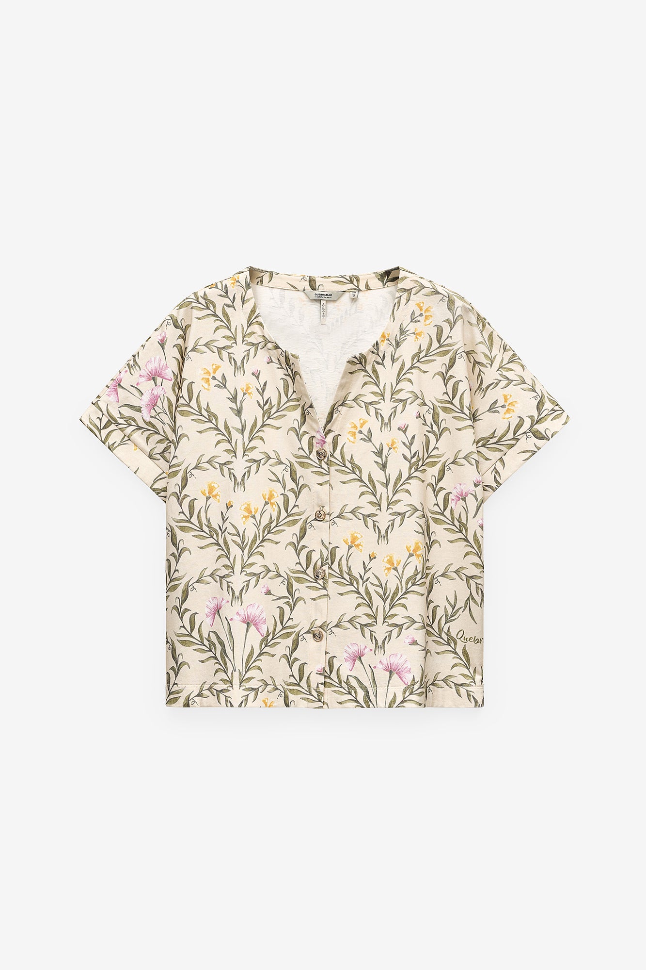 T-SHIRT ESTAMPADA COM BOTÕES