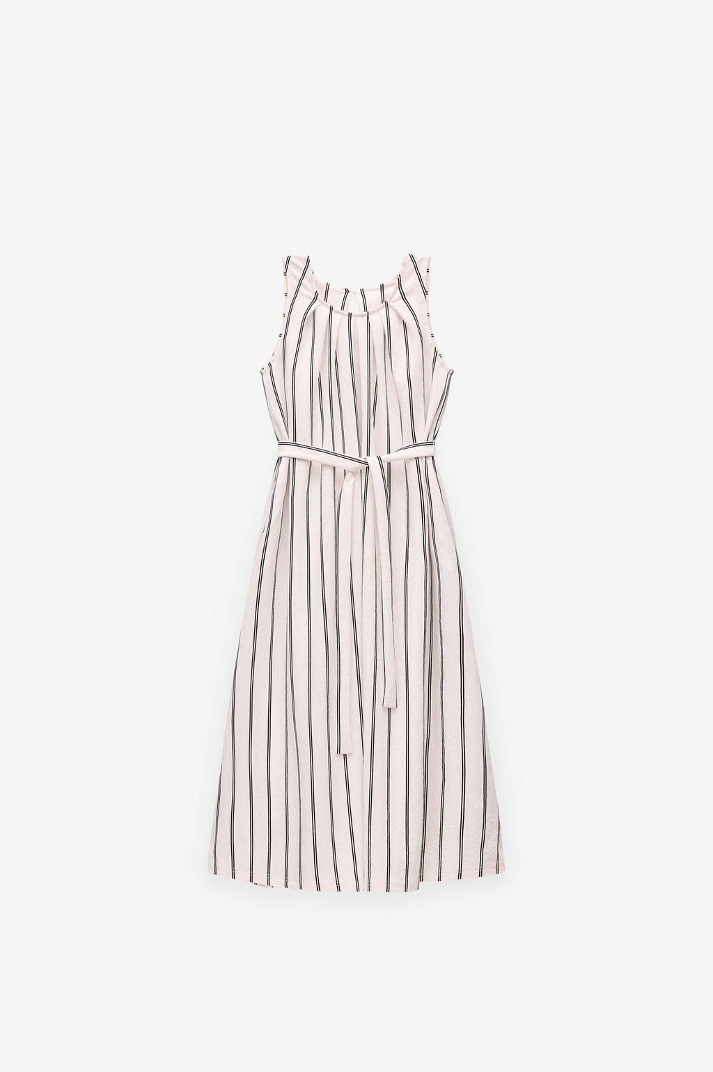 VESTIDO ÀS RISCAS COM PREGAS