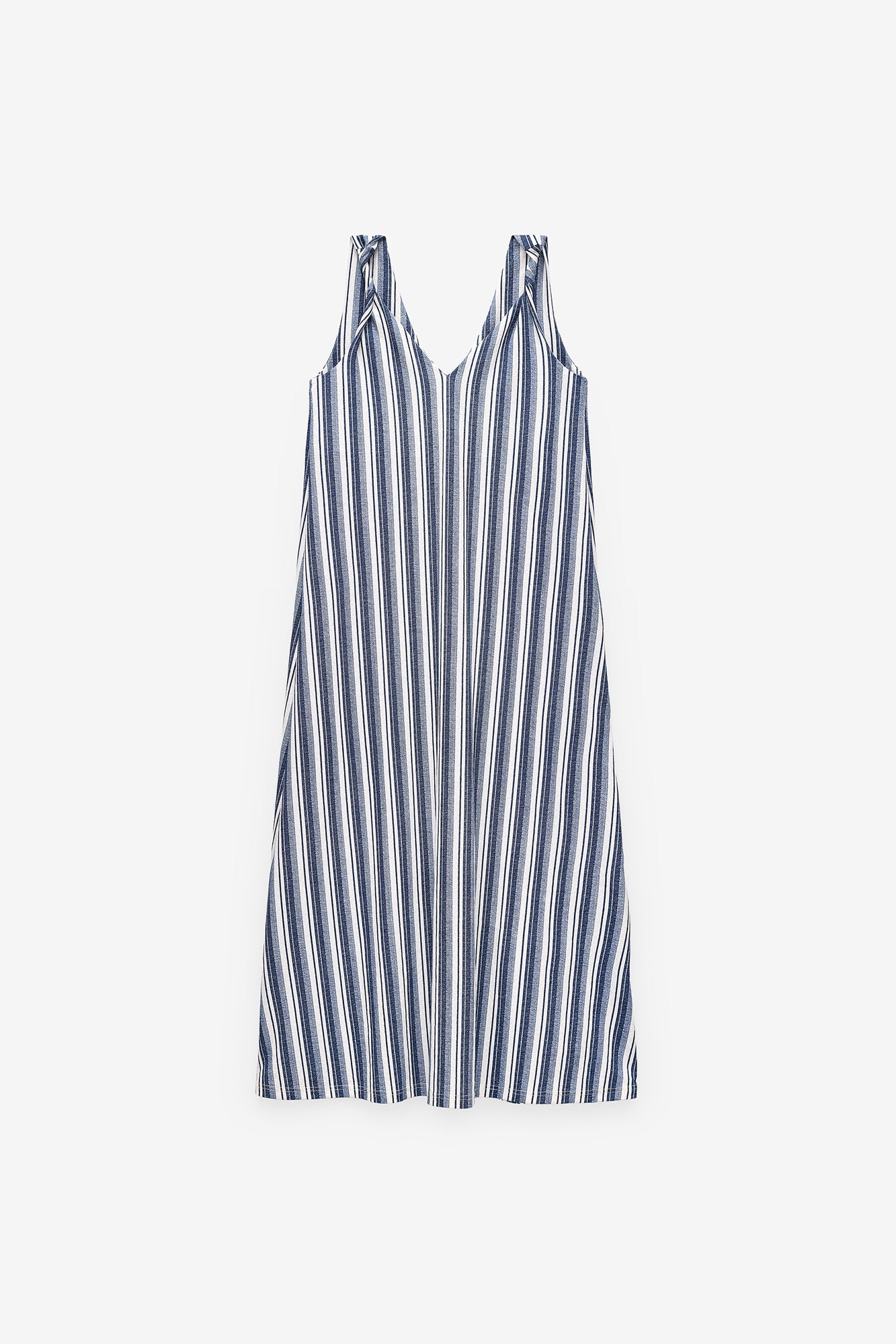 VESTIDO ÀS RISCAS COM ALÇAS TORCIDAS