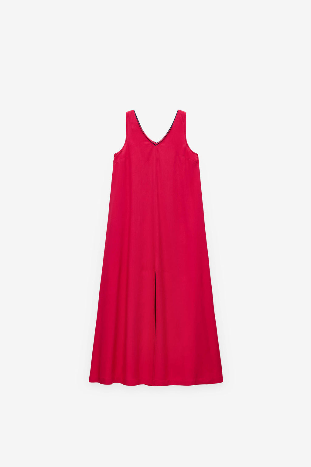 VESTIDO LISO LARGO CON CONTRASTES