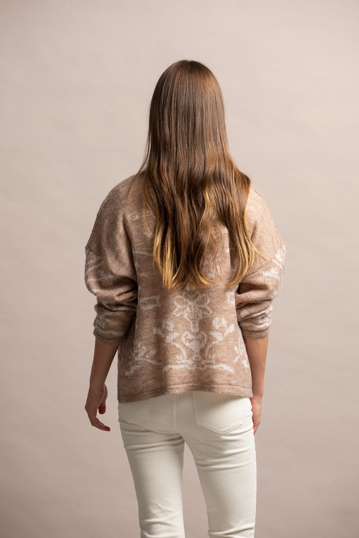 CASACO DE MALHA COM JACQUARD FLORAL