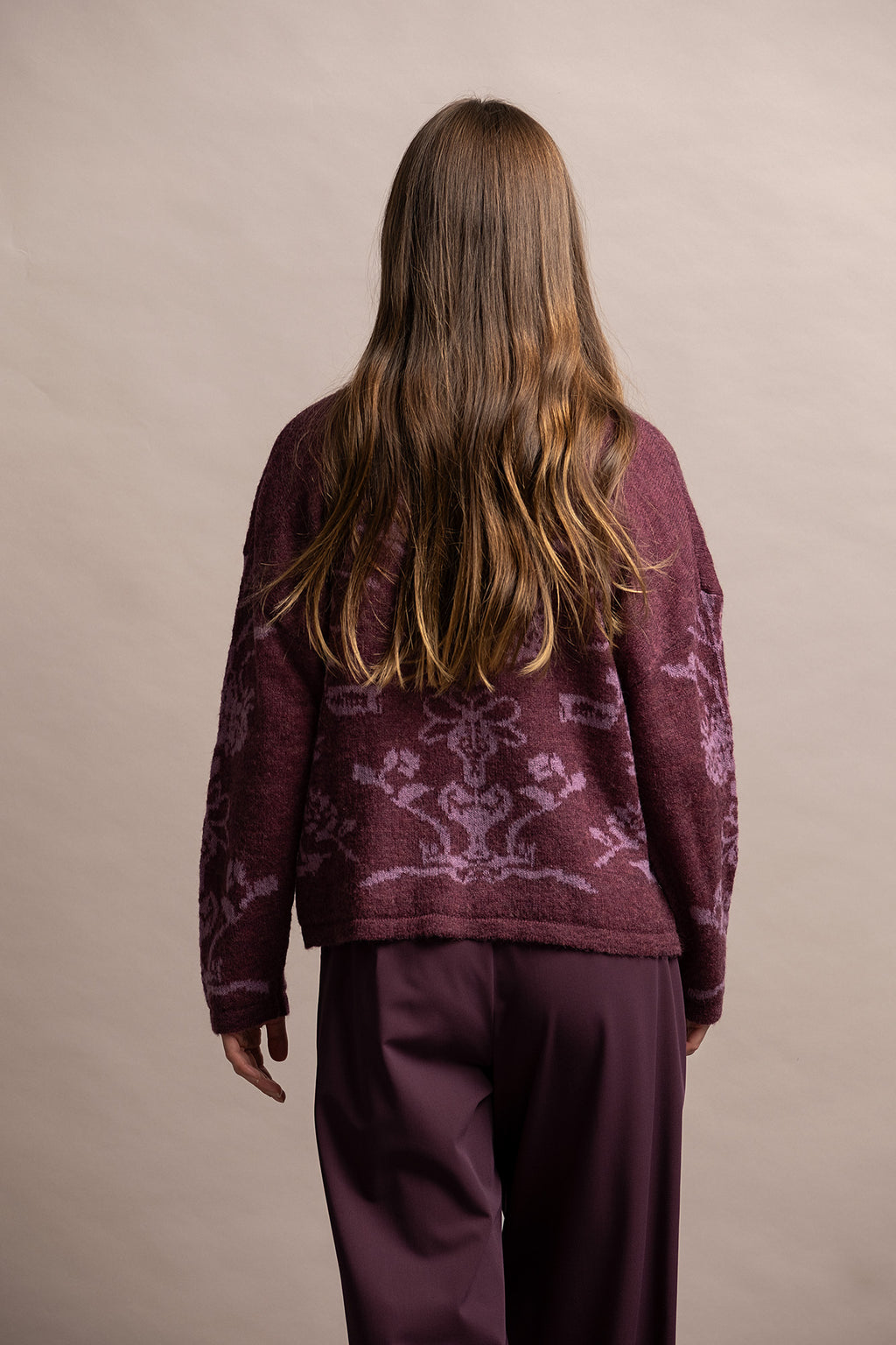 CASACO DE MALHA COM JACQUARD FLORAL