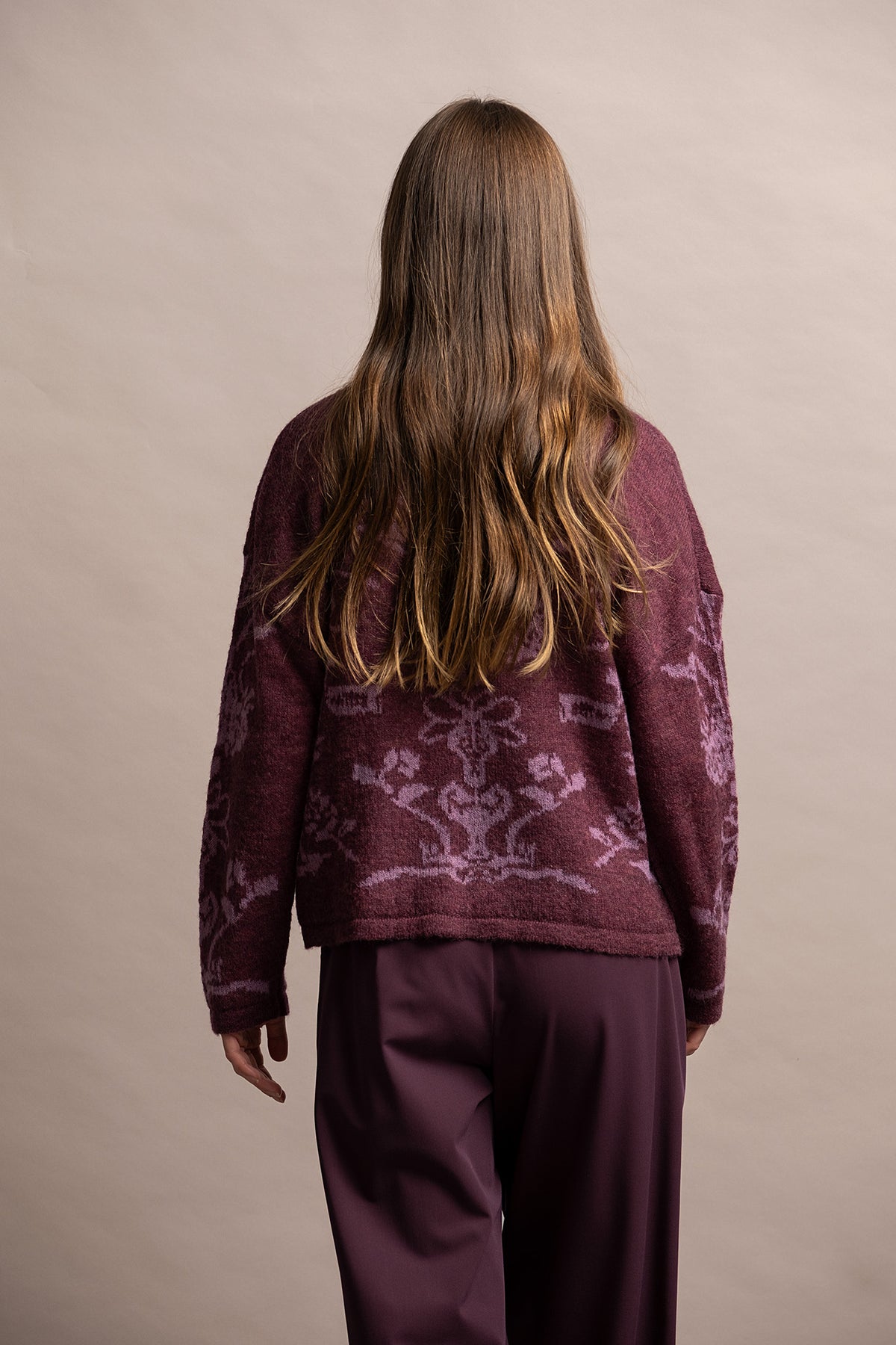 CASACO DE MALHA COM JACQUARD FLORAL