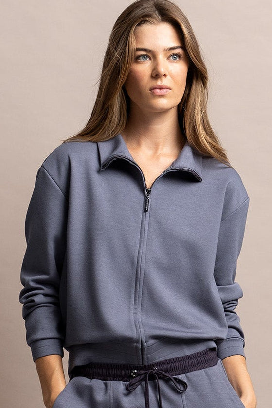 STAND-UP COLLAR ZIP-UP SWEATSHIRT