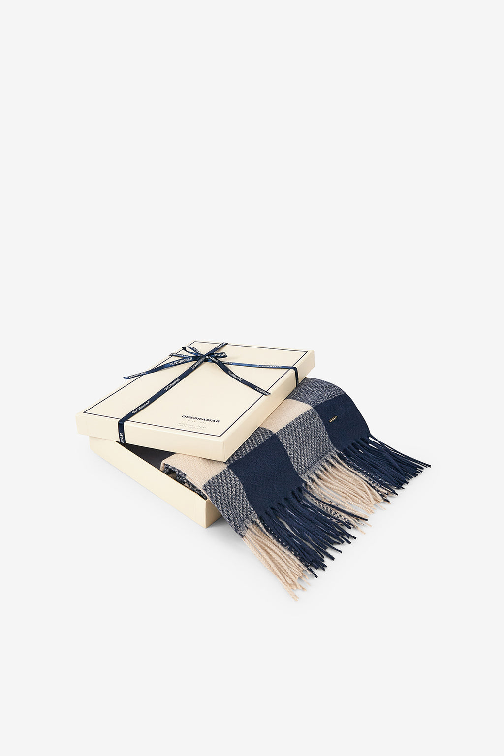 BUFANDA DE CUADROS AZUL Y BEIGE