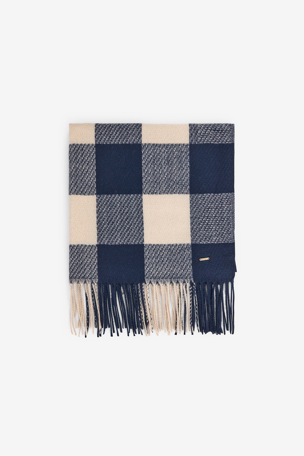 BUFANDA DE CUADROS AZUL Y BEIGE