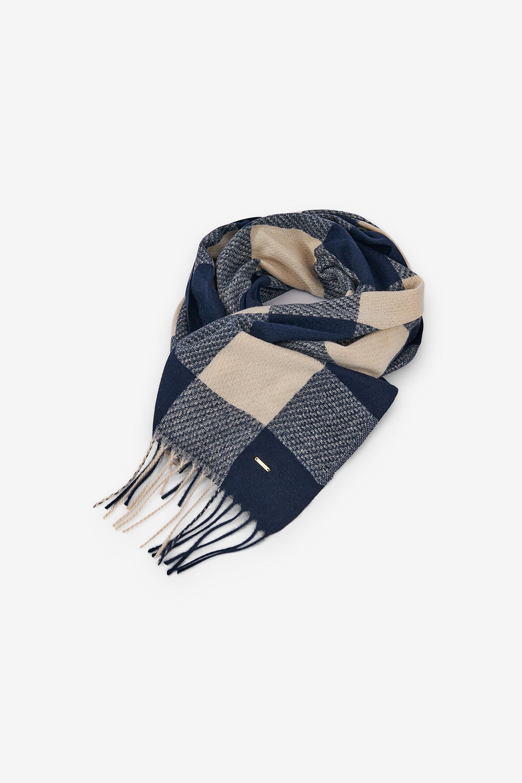 BUFANDA DE CUADROS AZUL Y BEIGE