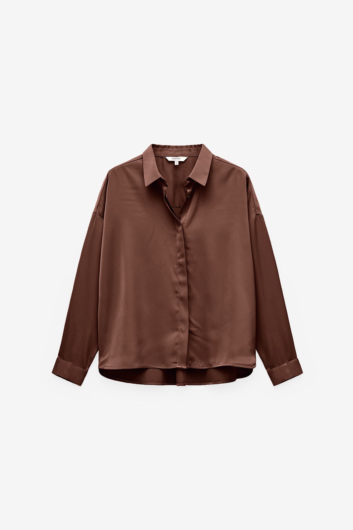WOMEN'S OVERSIZED SATIN SHIRT - BROWN